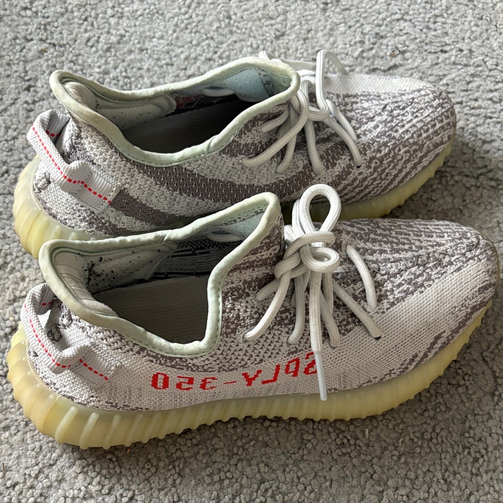 Yeezy SPLY-350 Knit Runner Sneakers - Cream & Red Accent